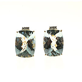 18K Yellow Gold Aquamarine Diamond Clip Post Earrings