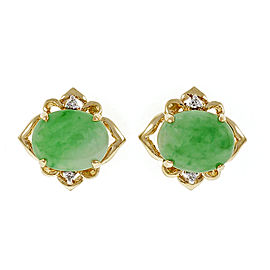 14K Yellow Gold Jadeite Jade & Diamond Earrings