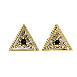 14K Yellow Gold Sapphire Diamond Triangular Earrings