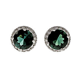 18K White Gold Diamond Green Tsavorite Tourmaline Halo Earrings