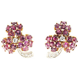 14K Yellow and White Gold Ruby & Diamond Flower Earrings