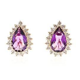 14K Yellow Gold 7.00ct Amethyst & 1.20cts Diamond Earrings