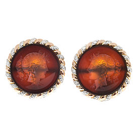 14K Rose Gold & Platinum Carved Translucent Carnelian Intaglio Earrings