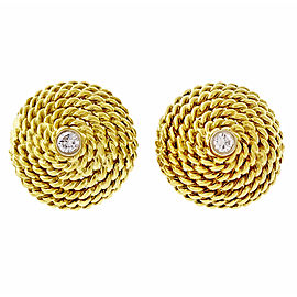 18K Yellow Gold Domed Round Twisted Wire Diamond Earrings