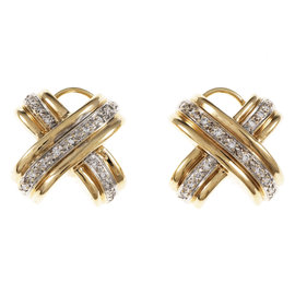 14K Yellow & White Gold “X” Design Diamond Clip Post Earrings