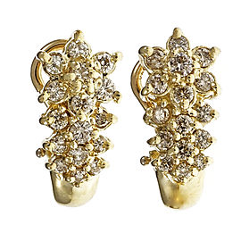 14K Yellow Gold Flower Design Diamond Clip Post Earrings