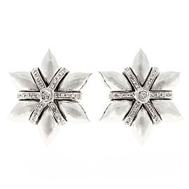 18K White Gold 3-D Dramatic Star Shaped Bead Set Full Diamond Earrings