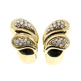 18K Yellow Gold 1.20ct. Diamond Tear Drop Wave Clip Post Earrings