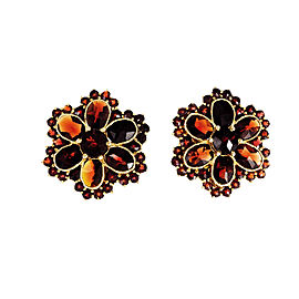 14K Yellow Gold Garnet Cluster Earrings