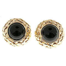 14K Yellow Gold Domed Basket Weave Onyx Earrings