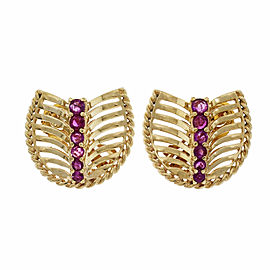 14K Yellow Gold Bright Red Ruby Clip Post Earrings