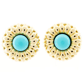 18K Yellow Gold & Turquoise Sunflower Clip Post Earrings