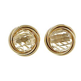 14K Yellow Gold Button Quartz Clip Post Earrings