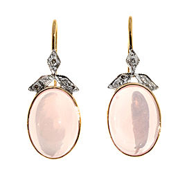 14K Rose and White Gold 10.00ct Rose Quartz and 0.11ct Diamond Earrings