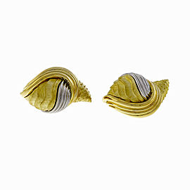 Henry Dunay Cinnabar 18K Yellow Gold & Platinum Textured Shell Earrings