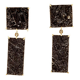 18K Yellow Gold & Black Tourmaline Crystal Slices Dangle Earrings