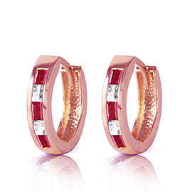 1.26 CTW 14K Solid Rose Gold Hoop Earrings Natural Ruby Rose Topaz