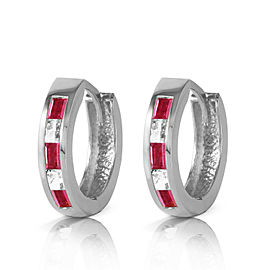 1.26 CTW 14K Solid White Gold Hoop Earrings Natural Ruby White Topaz