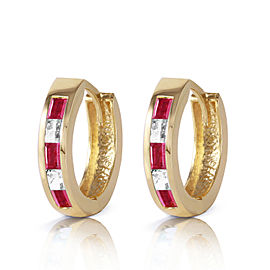 1.26 CTW 14K Solid Gold Hoop Earrings Natural Ruby White Topaz