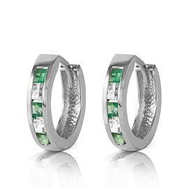 1.26 CTW 14K Solid White Gold Hoop Earrings Natural Emerald White Topaz