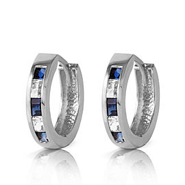 1.26 CTW 14K Solid White Gold Hoop Earrings Natural Sapphire White Topaz