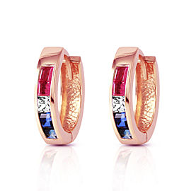 1.28 CTW 14K Solid Rose Gold Hoop Earrings Natural Multi Gemstones