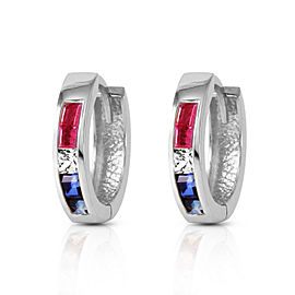 1.28 CTW 14K Solid White Gold Hoop Earrings Natural Multi Gemstones