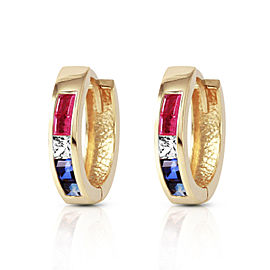 1.28 CTW 14K Solid Gold Hoop Earrings Natural Multi Gemstones