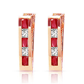 1.26 CTW 14K Solid Rose Gold Ruby White Topaz Hoop Earrings