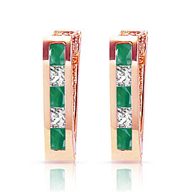 1.26 CTW 14K Solid Rose Gold Emerald White Topaz Hoop Earrings