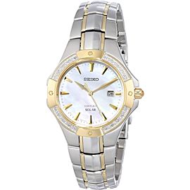 NWOT Ladies Seiko Coutura SUT124 Solar Mother of Pearl & Diamond Two Tone Watch