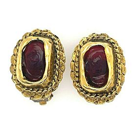 CHANEL - Vintage 70s Gripoix Clip On - Gold Tone and Deep Orange Red - Earrings