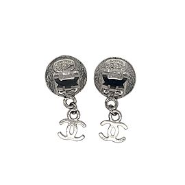 CHANEL - 97P Vintage Silver Coco Coin Dangle CC Logo Drop Clip On Earrings