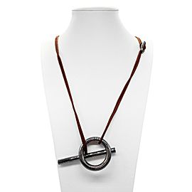 Hermes - Brown Rope Necklace - Skipper Double Wrap - Circle Bar - Silver