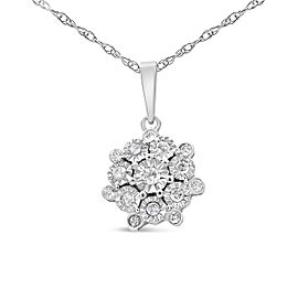 .925 Sterling Silver 1/4 Cttw Miracle Set Diamond Floral Cluster 18" Pendant Necklace for Women (I-J Color, I1-I2 Clarity)