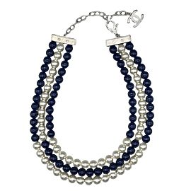 CHANEL - B15 P Triple Strand Faux Pearl and Bead CC Necklace