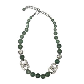 CHANEL - Pristine - 15S Beaded CC Crystal Chocker - Green / Silver Necklace