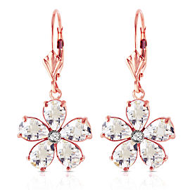 14K Solid Rose Gold Leverback Earrings withRose Topaz & Diamond