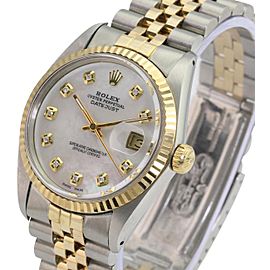 White Mop Mens Datejust Diamond Dial Fluted Bezel 36mm Watch