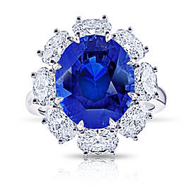 David Gross Oval Blue Sapphire and Platinum Diamond Ring