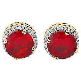 10K Yellow Gold with 0.19ct Diamond & Lab-Created Ruby Halo Stud Earrings