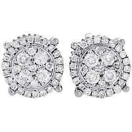 10K White Gold with 0.25ct Diamond Flower Stud Halo Earrings