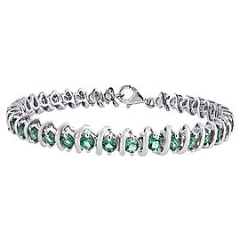 925 Sterling Silver 6.48ct Lab Created Green Emerald Tennis Bracelet