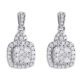 14K White Gold Princess and Round 0.47ct Diamond Square Danglers Earrings