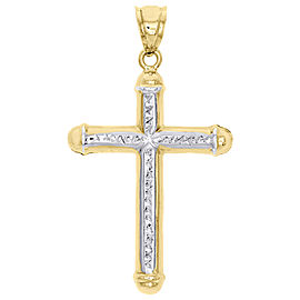 10K Yellow Gold & 925 Sterling Silver Tube Cross Charm Pendant