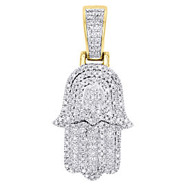 10K Yellow Gold with 0.50ct. Diamond Ancient Hamsa Hand Pendant