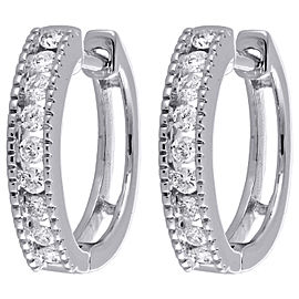 10K White Gold 0.25ct Channel Set Diamond Mini Hoop Huggie Earrings