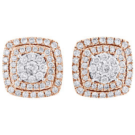 10K Rose Gold 1.00ct Diamond Flower Halo Cluster Studs Earrings