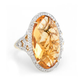 M Christoff Citrine Diamond Cocktail Ring Estate 14k Yellow Gold Fine Jewelry