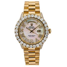 ROLEX DAY-DATE 1803 36MM, YELLOW GOLD WHITE MOP DIAMOND DIAL WITH DIAMOND CASE